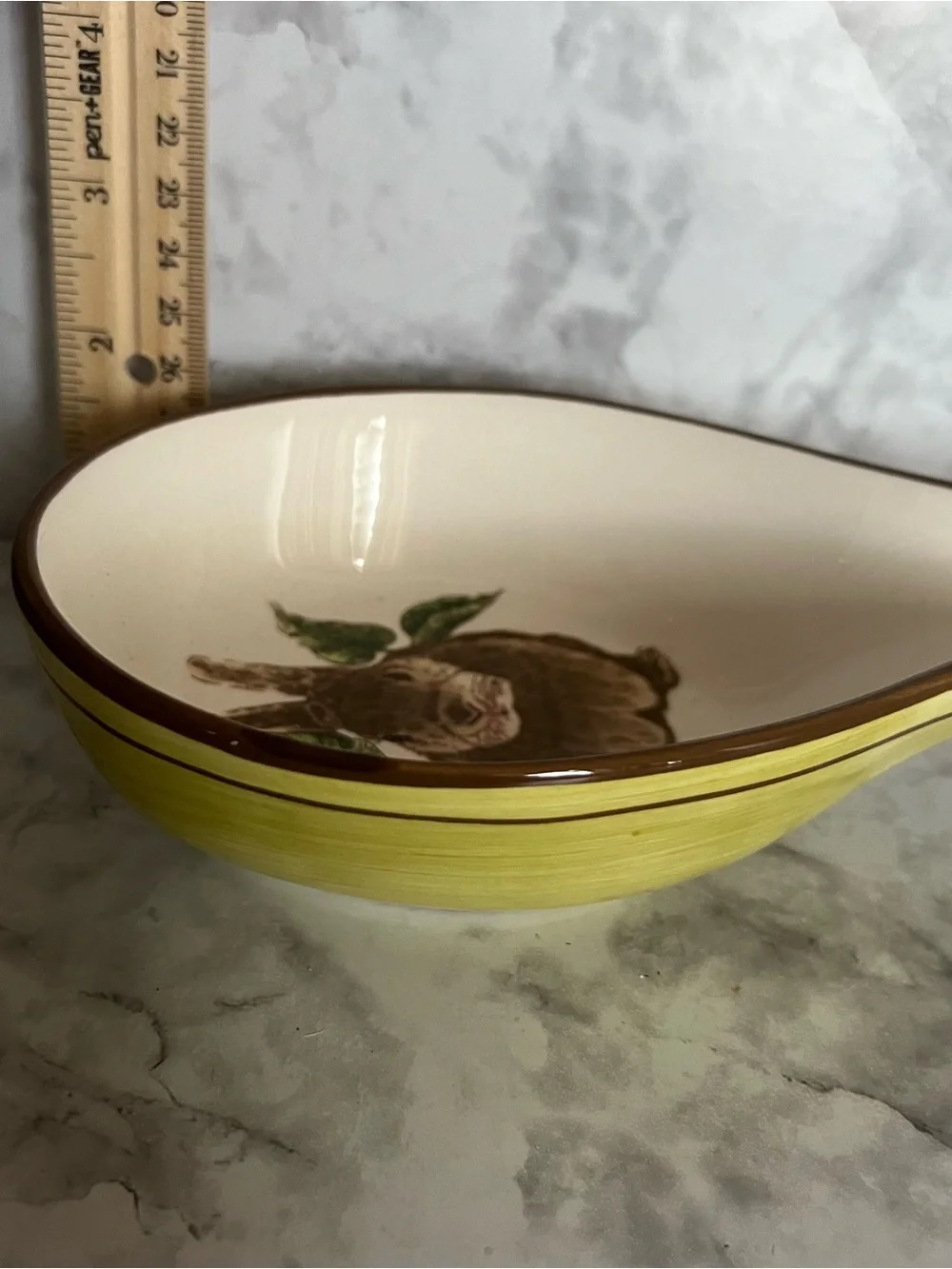 Vintage Ceramic Spoon Rest with Brown Bunny and Yellow Floral Accents